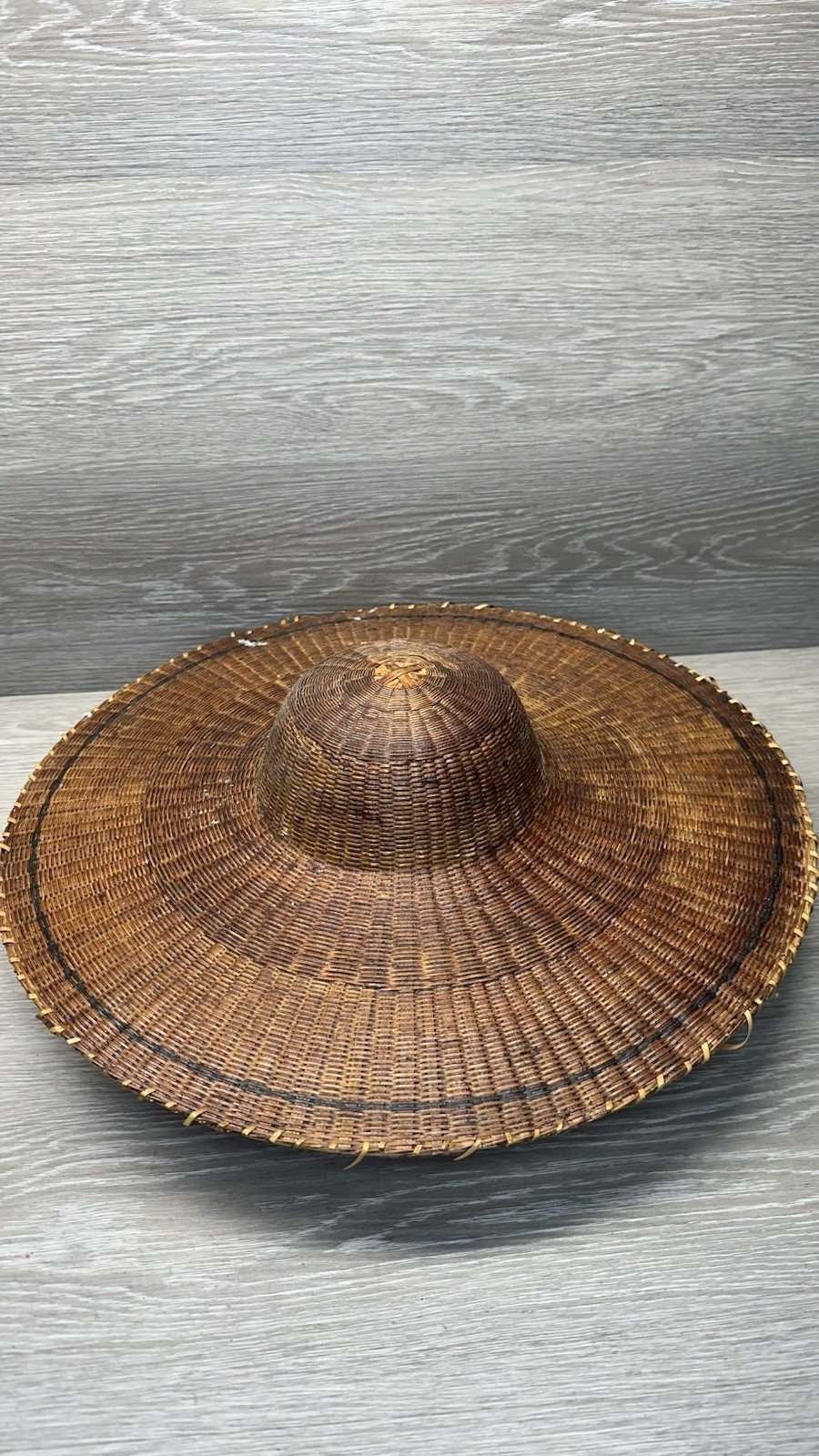 Vintage Woven Bamboo Asian Chinese Sun Hat Douli Fine Rattan Large Wall Art 18\