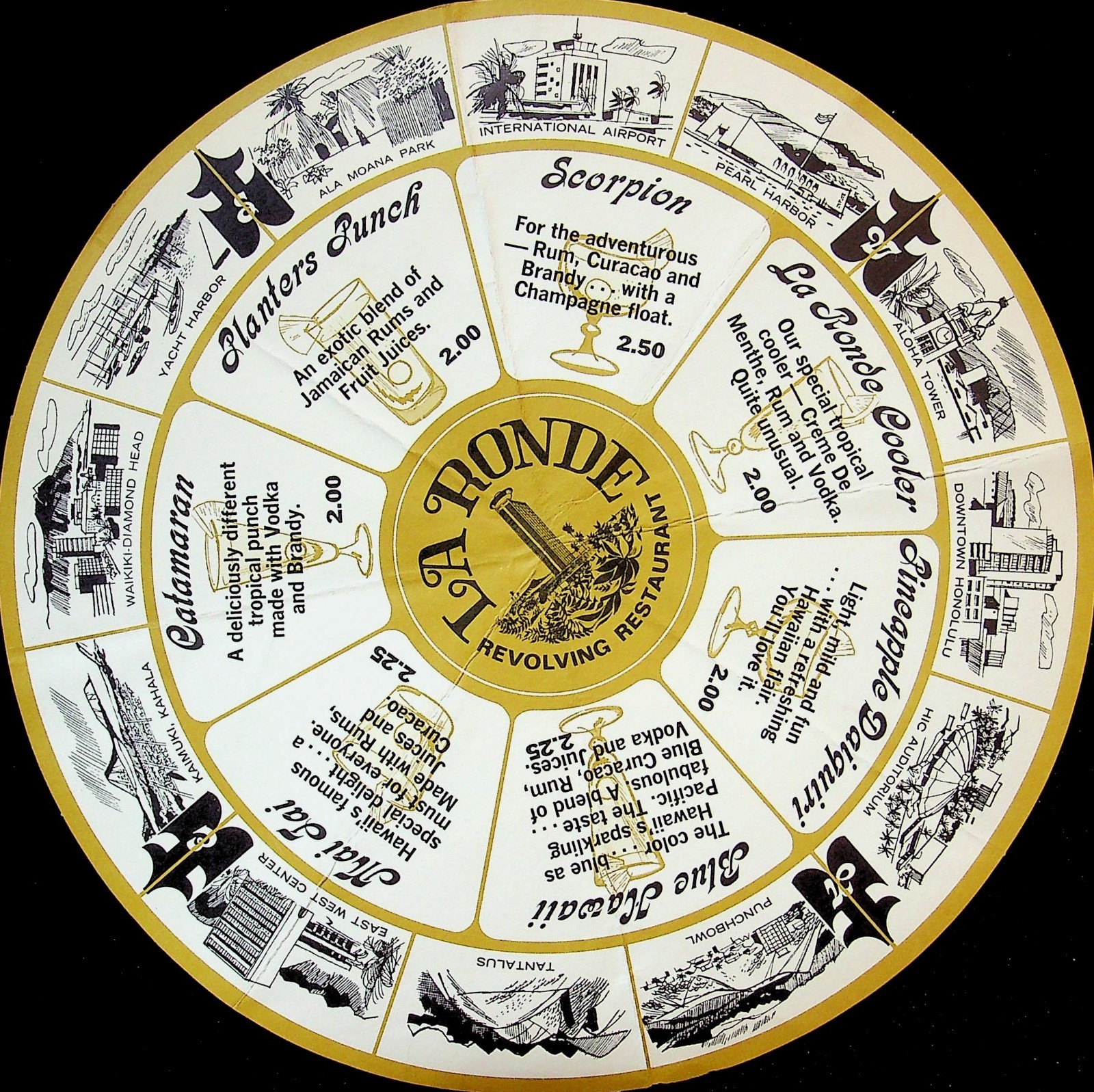 Vtg Honolulu Hawaii La Ronde Revolving Restaurant Tiki Bar Menu Advertising 9\