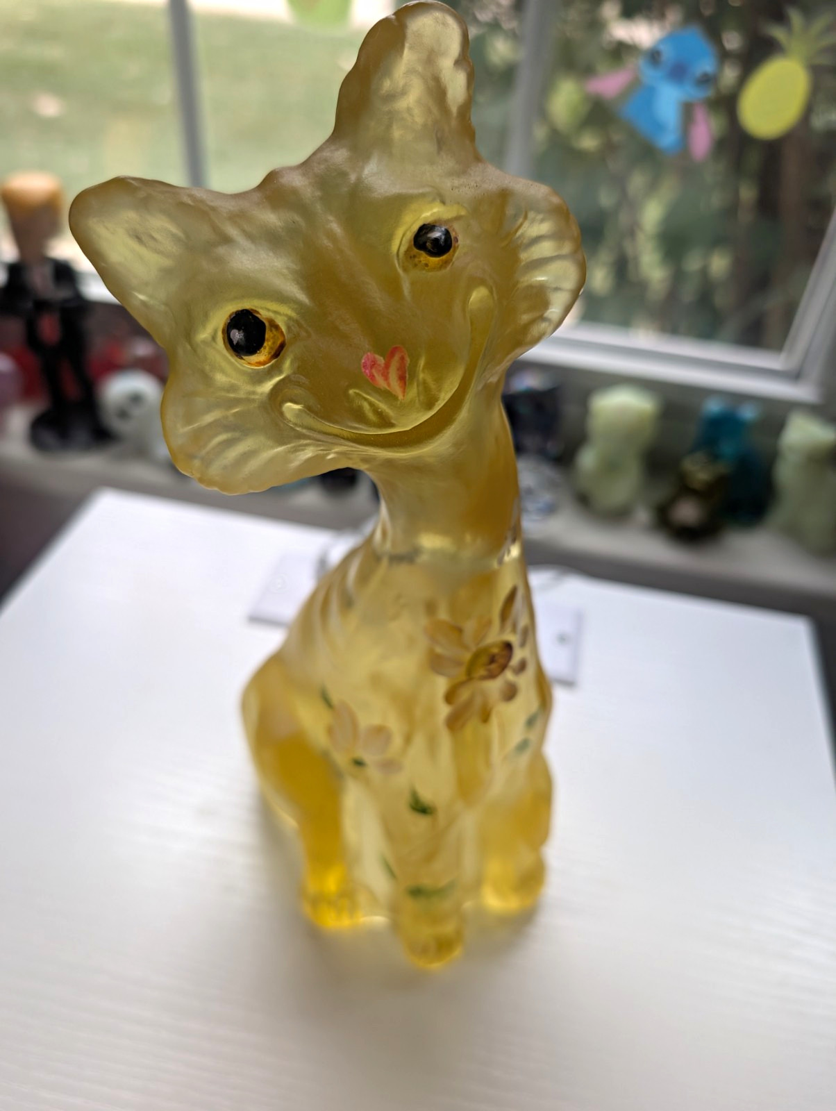 Fenton Glass Hand Painted Yellow 11 in Ally Cat 