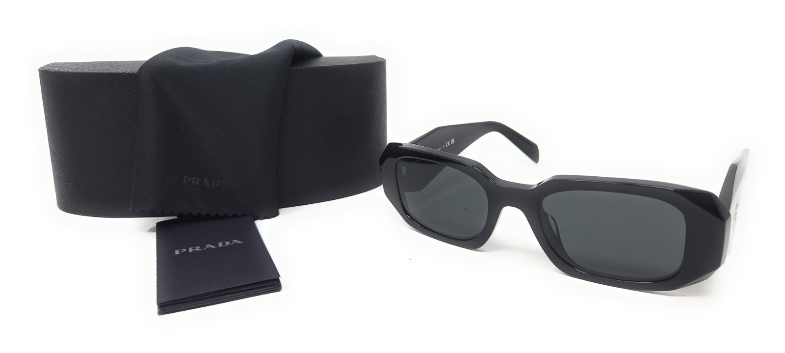 Prada Sunglasses SPR17W-F 1AB-5S0 Shiny Black Rectangle Frames with Gray Lenses Prada Sunglasses SPR17W-F 1AB-5S0 Shiny Black Rectangle Frames with Gray Lenses