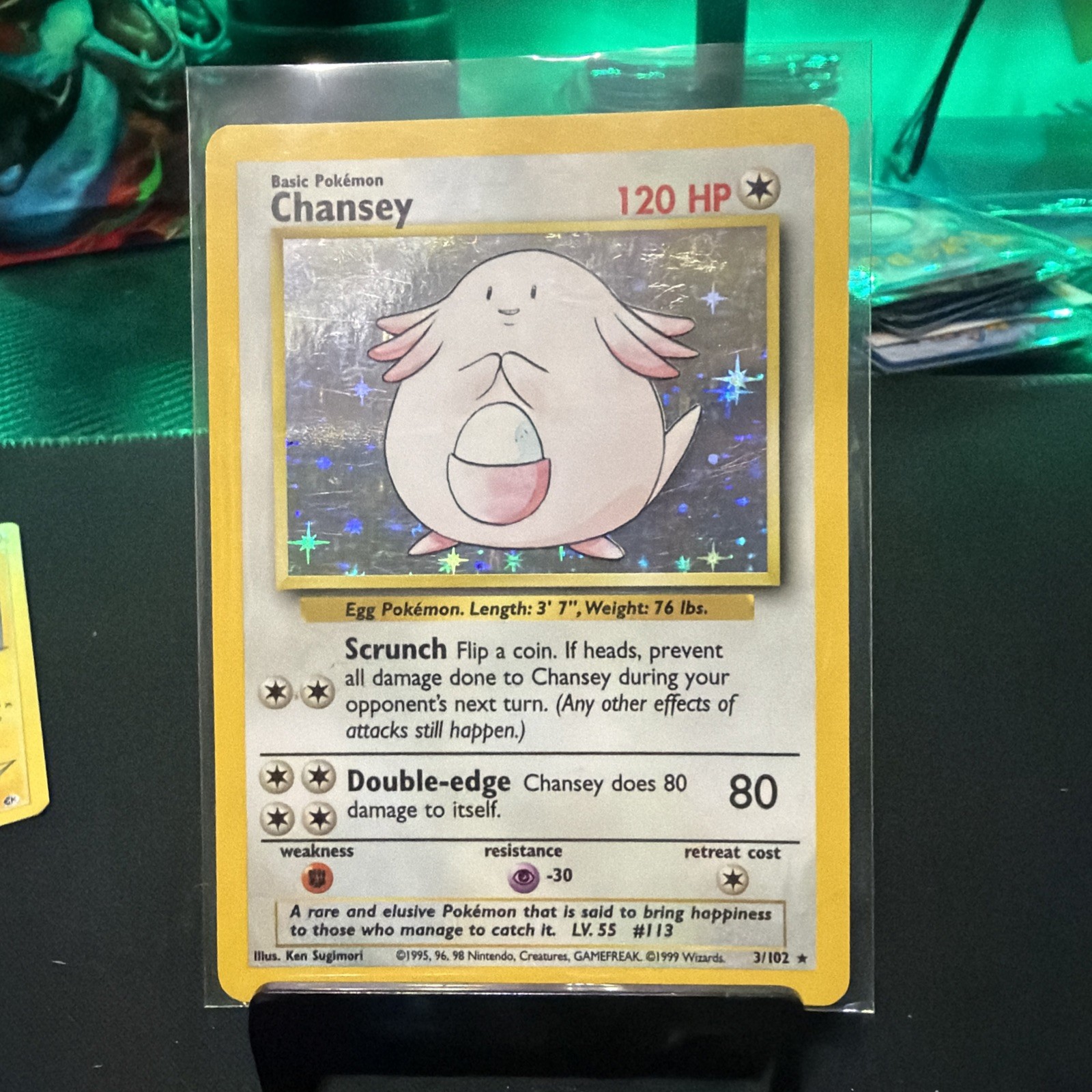 Wizards of the Coast Pokémon TCG Chansey 3/102 Base Set Holo Rare EN 1999 120HP Wizards of the Coast Pokémon TCG Chansey 3/102 Base Set Holo Rare EN 1999 120HP