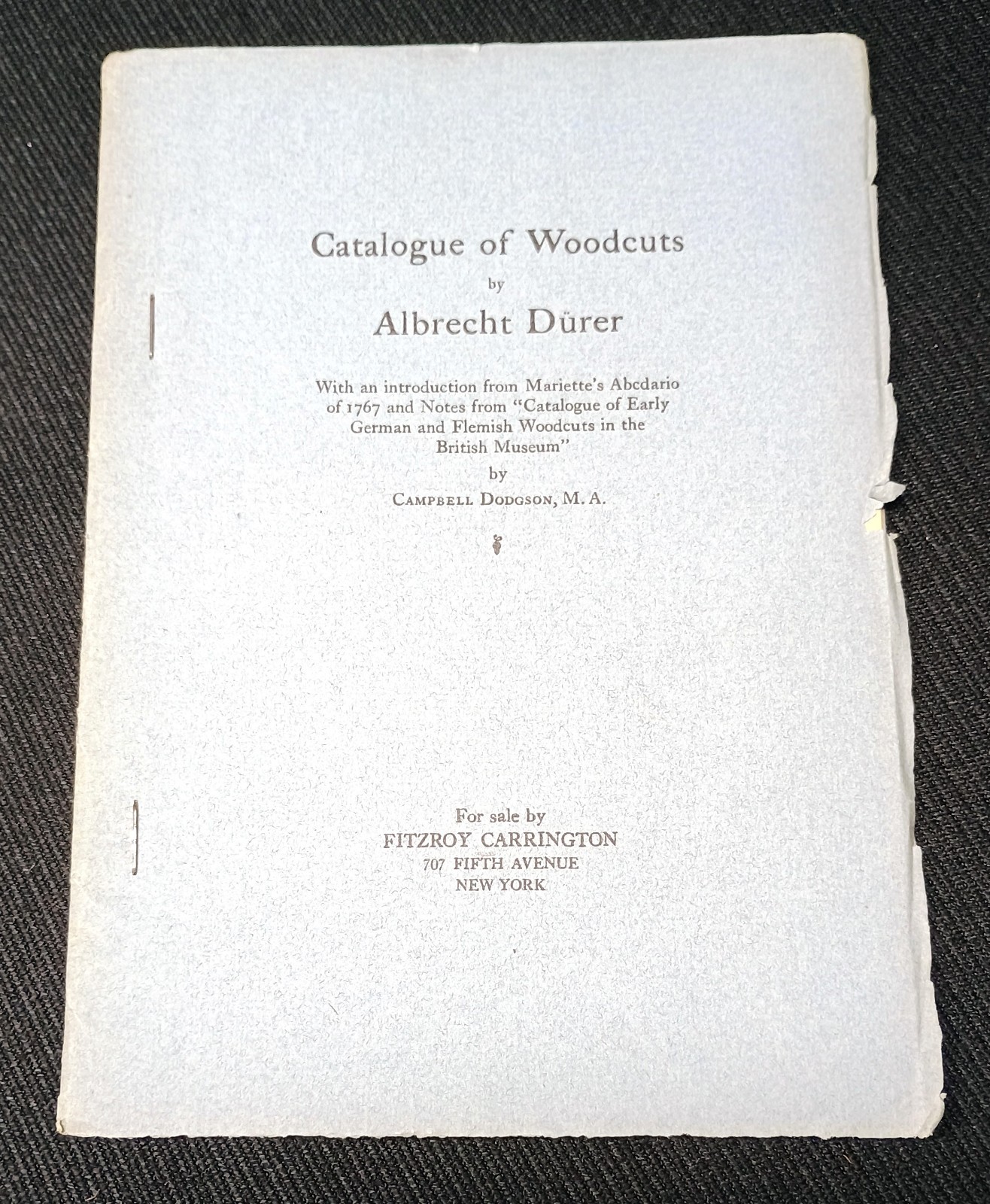 CATALOG: ALBRECHT DURER WOODCUTS Carrington 1912 print advertising art reference
