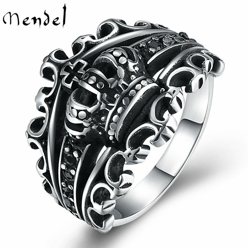 MENDEL Mens Black CZ King Crown Ring Men Stainless Steel Size 6 8 9 10 11 12-15