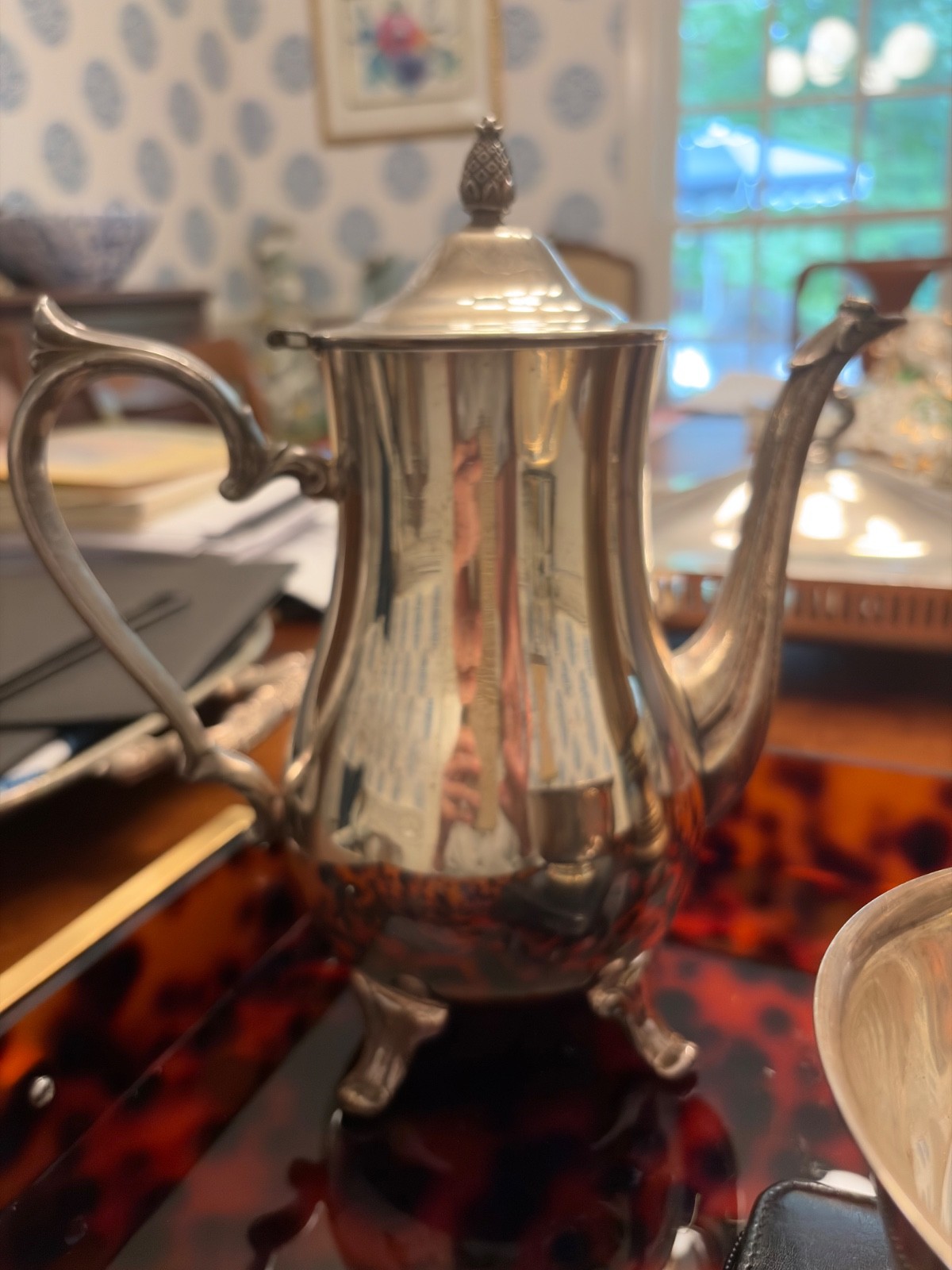 Vintage Mid Century Silver Plate Coffee Pot Server with Pineapple Finial
