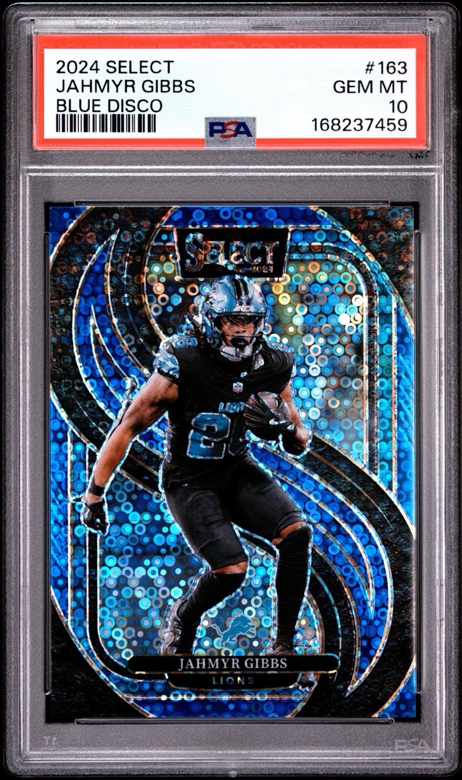 2024 Select Jahmyr Gibbs Field Level #163 Blue Disco /25 PSA 10 Detroit Lions