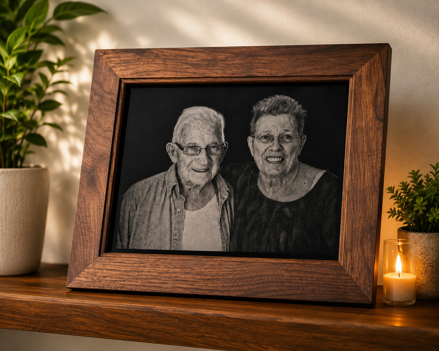 Grandparents Gift Custom Family Portrait Laser Engraved Photo Handmade WoodFrame