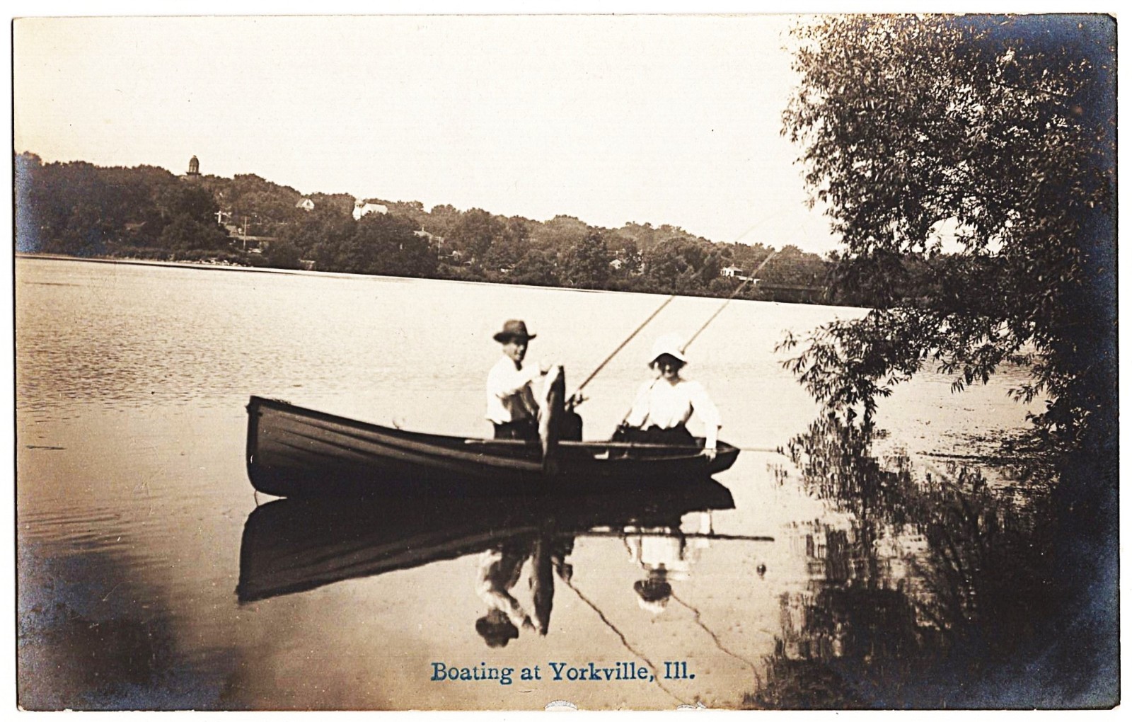 real photo Yorkville IL - Boating Man Woman Fishing Large Fish antique pc RPPC real photo Yorkville IL - Boating Man Woman Fishing Large Fish antique pc RPPC