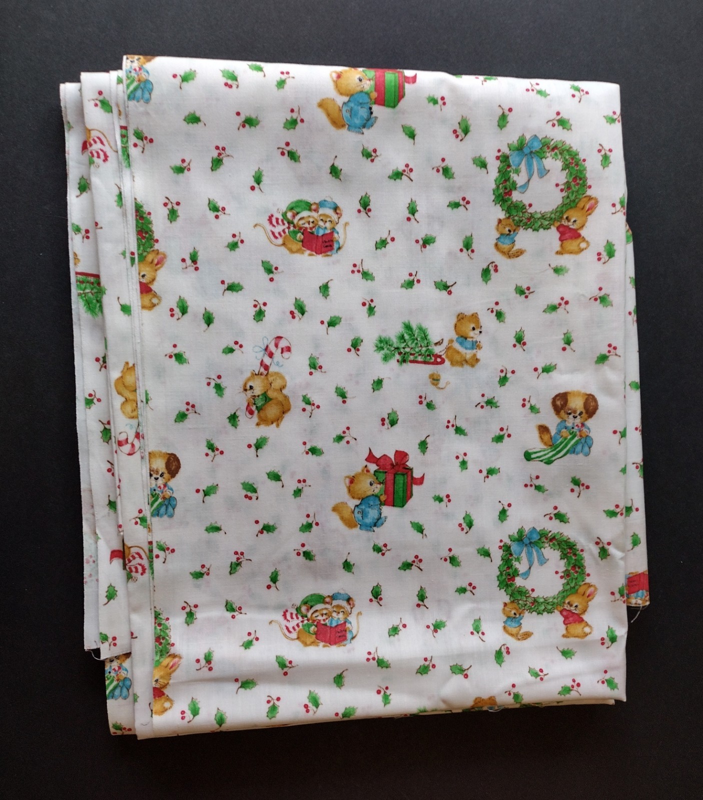 Vintage Springs Mills Christmas Animals Cotton Fabric 3 Yd Continuous Pc 44\ Vintage Springs Mills Christmas Animals Cotton Fabric 3 Yd Continuous Pc 44\