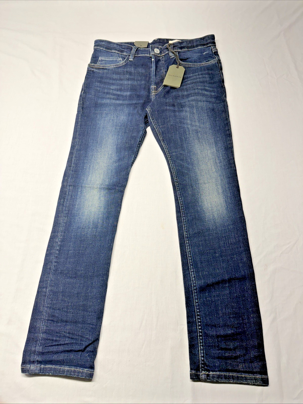 NWT Allsaints Men\'s Cigarette Slim Fit Blue Distressed Denim Jeans Sz 30x30 NWT Allsaints Men\'s Cigarette Slim Fit Blue Distressed Denim Jeans Sz 30x30