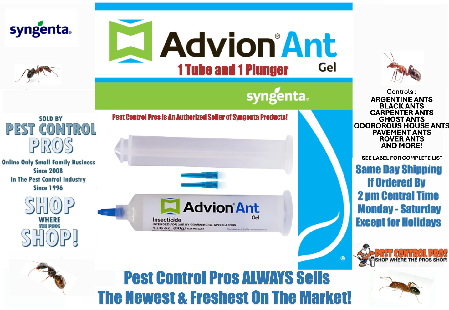 1 Tube Advion Ant Control Bait Gel Kill Argentine , Black , House Pavement etc.