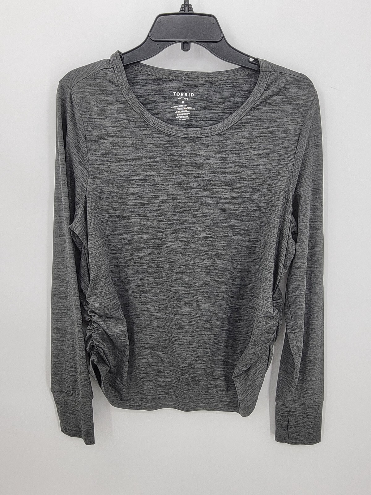 Torrid Active Top Womens 0 Large Gray Ruched Sides Long Sleeve Activewear Casual