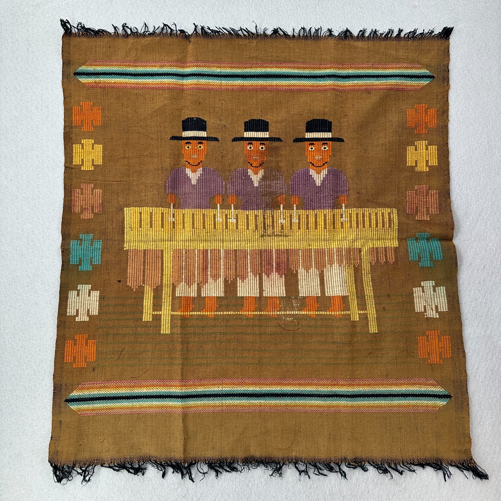 Handwoven Pictorial Textile Marimba Navajo Mexican Indian Woven Wall Art 34X31