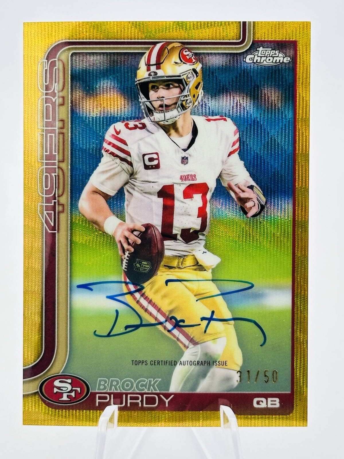 2025 Topps Chrome Brock Purdy Gold Wave On Card Auto Variation /50 BA-BP 49ers 2025 Topps Chrome Brock Purdy Gold Wave On Card Auto Variation /50 BA-BP 49ers