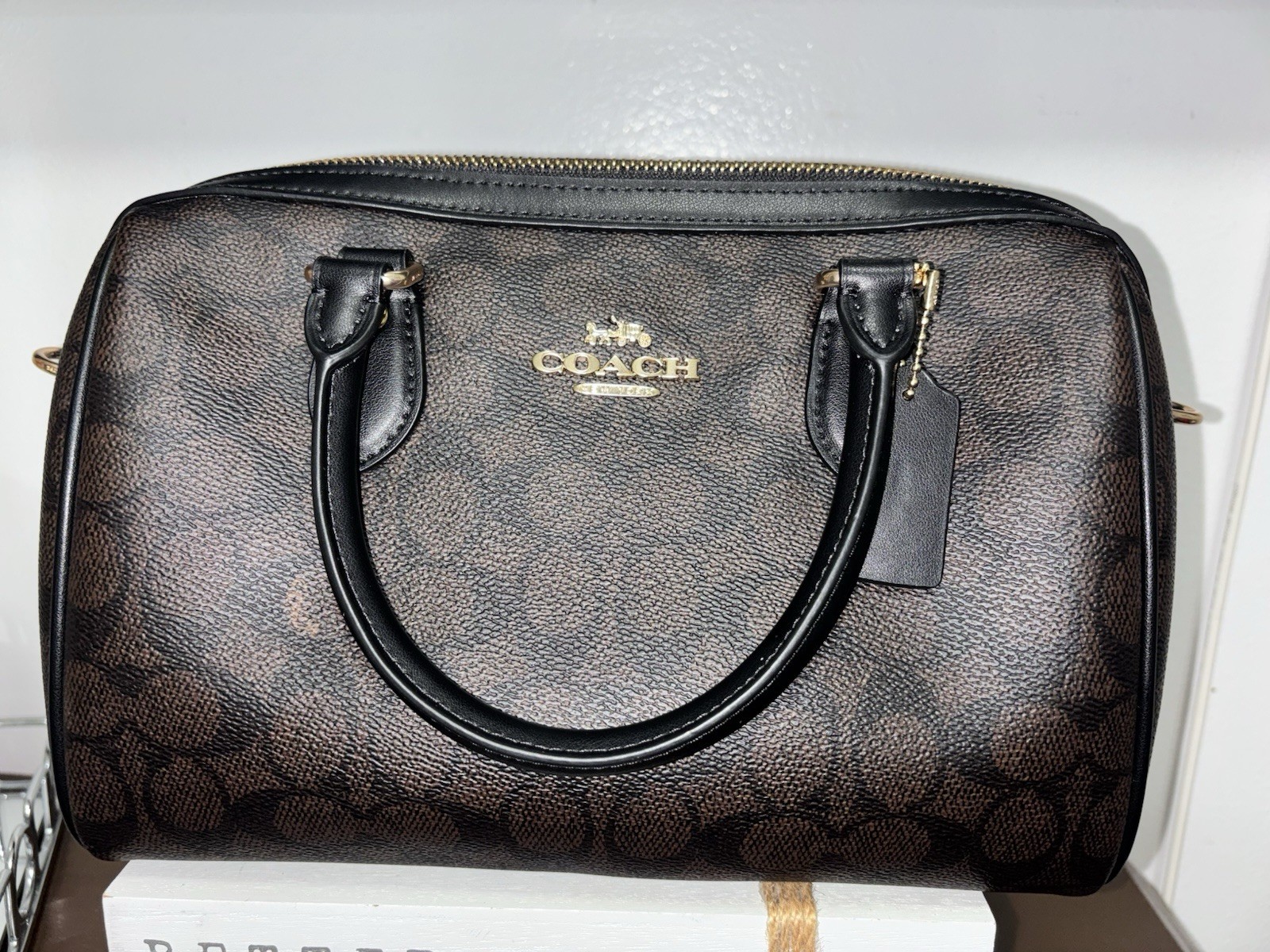 COACH Rowan Satchel in Signature Canvas  Gold/Brown/Black