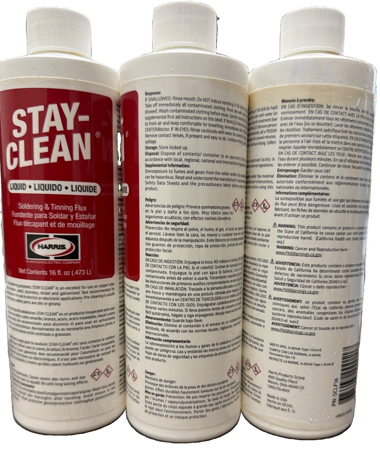 Harris SCLF16 Stay-Clean General Purpose Liquid Flux 16 oz Bottle Lot of 3
