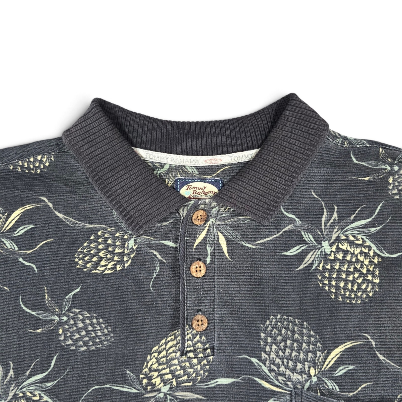 Vintage Tommy Bahama Men\'s L Pineapple Polo Ribbed Tropical Hawaiian Aloha