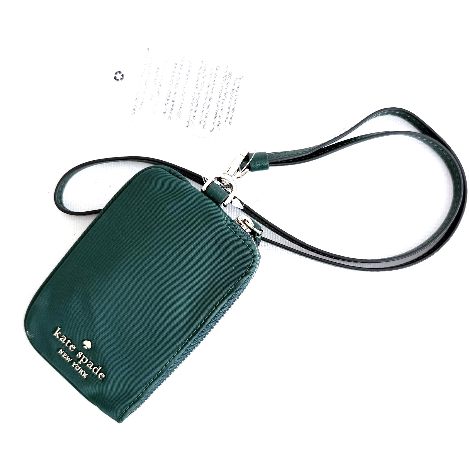 NWT Kate Spade Chelsea Nylon  Card And ID Case Mini Wallet Lanyard Green