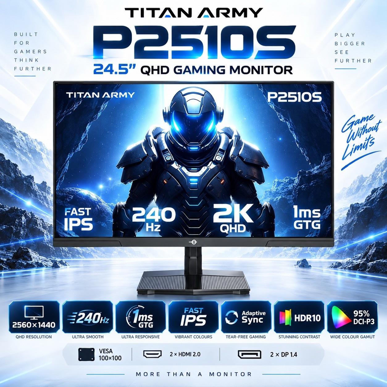 Titan Army P2510S - 24.5-inch 240Hz 2560x1440 Gaming Monitor, IPS 1ms Titan Army P2510S - 24.5-inch 240Hz 2560x1440 Gaming Monitor, IPS 1ms