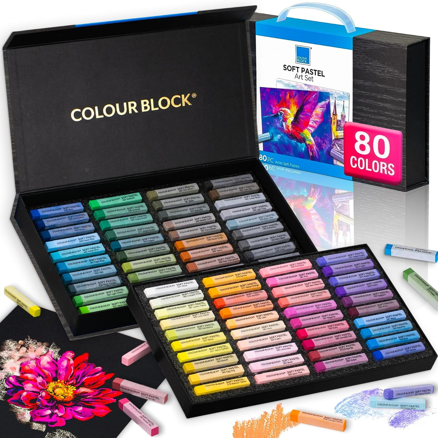Soft Pastels for Artists - 80 Colors Square Chalk Soft Pastels Art Set in CARBON