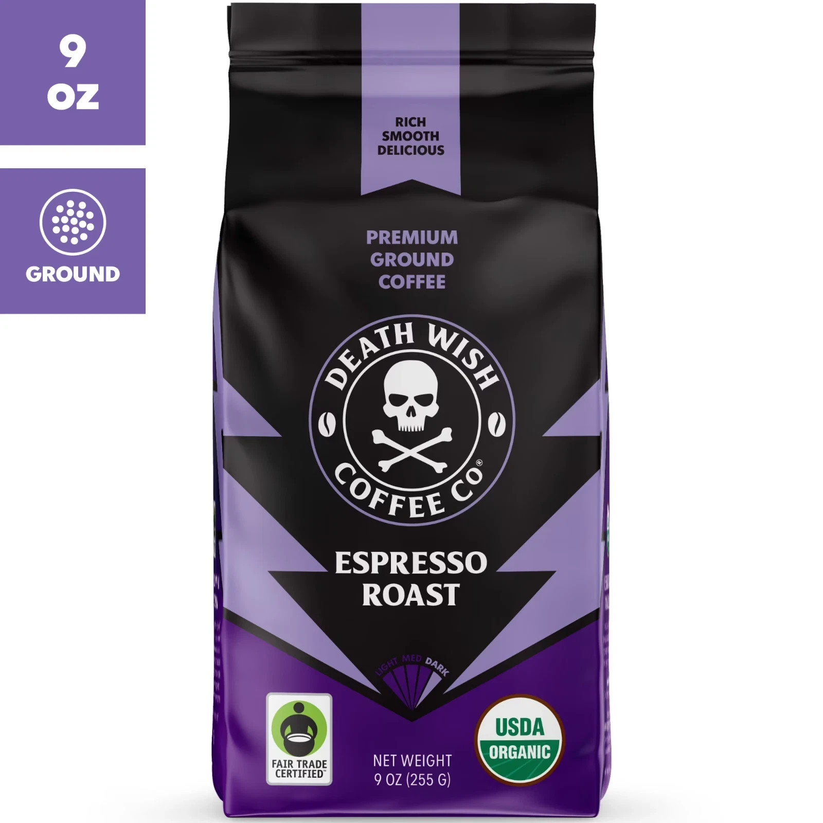 Death Wish Coffee, Organic and Fair Trade, Espresso Roast, Ground Coffee, 9oz Death Wish Coffee, Organic and Fair Trade, Espresso Roast, Ground Coffee, 9oz