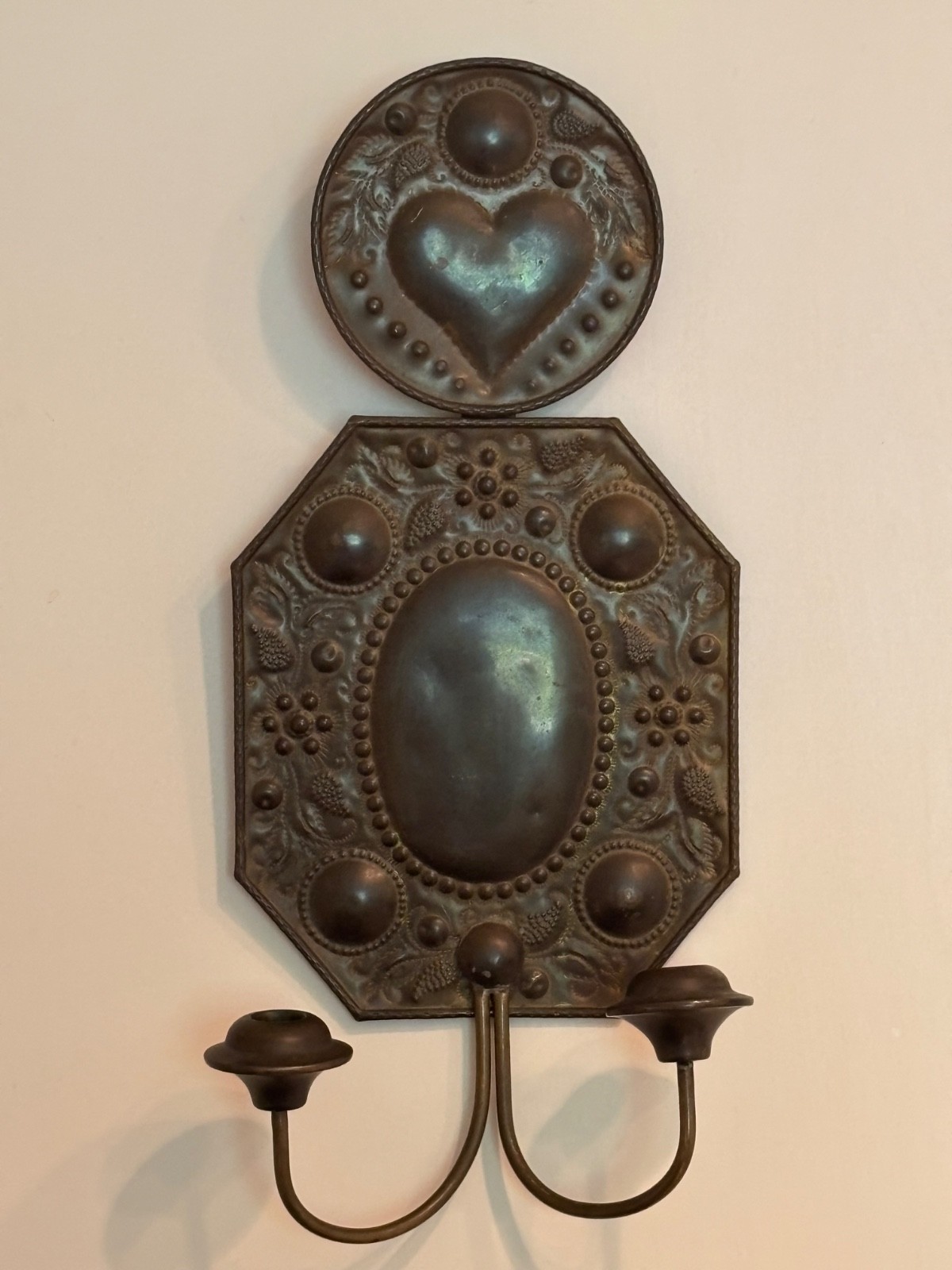 18th 19th century Brass Embossed Dutch Antique Wall Sconce Candle Holder