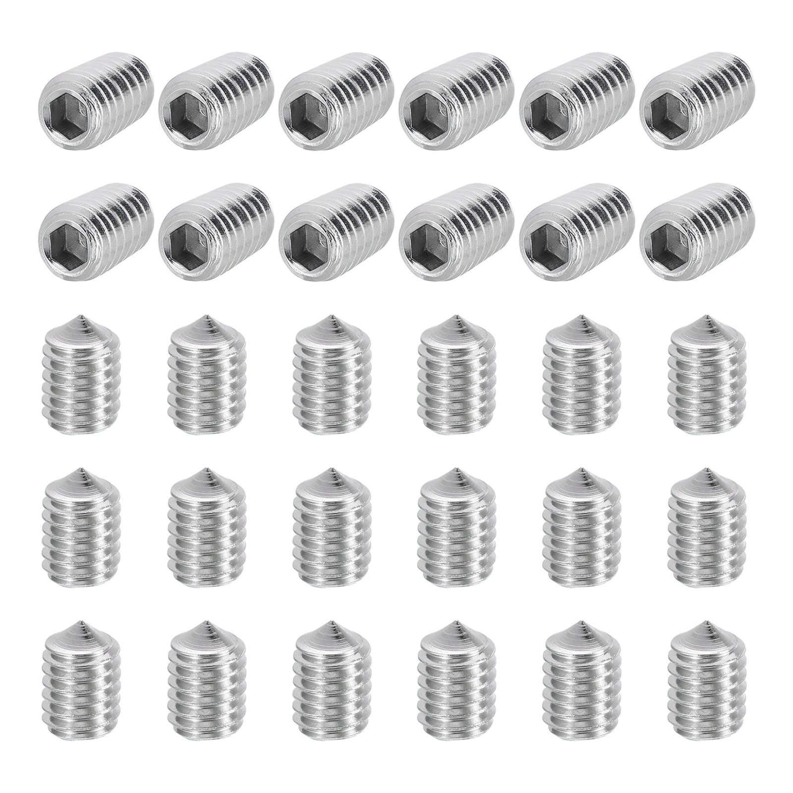 60Pcs M6x12mm Set Screws 304 Stainless Steel Cone Point Hex Socket Grub Screw)
