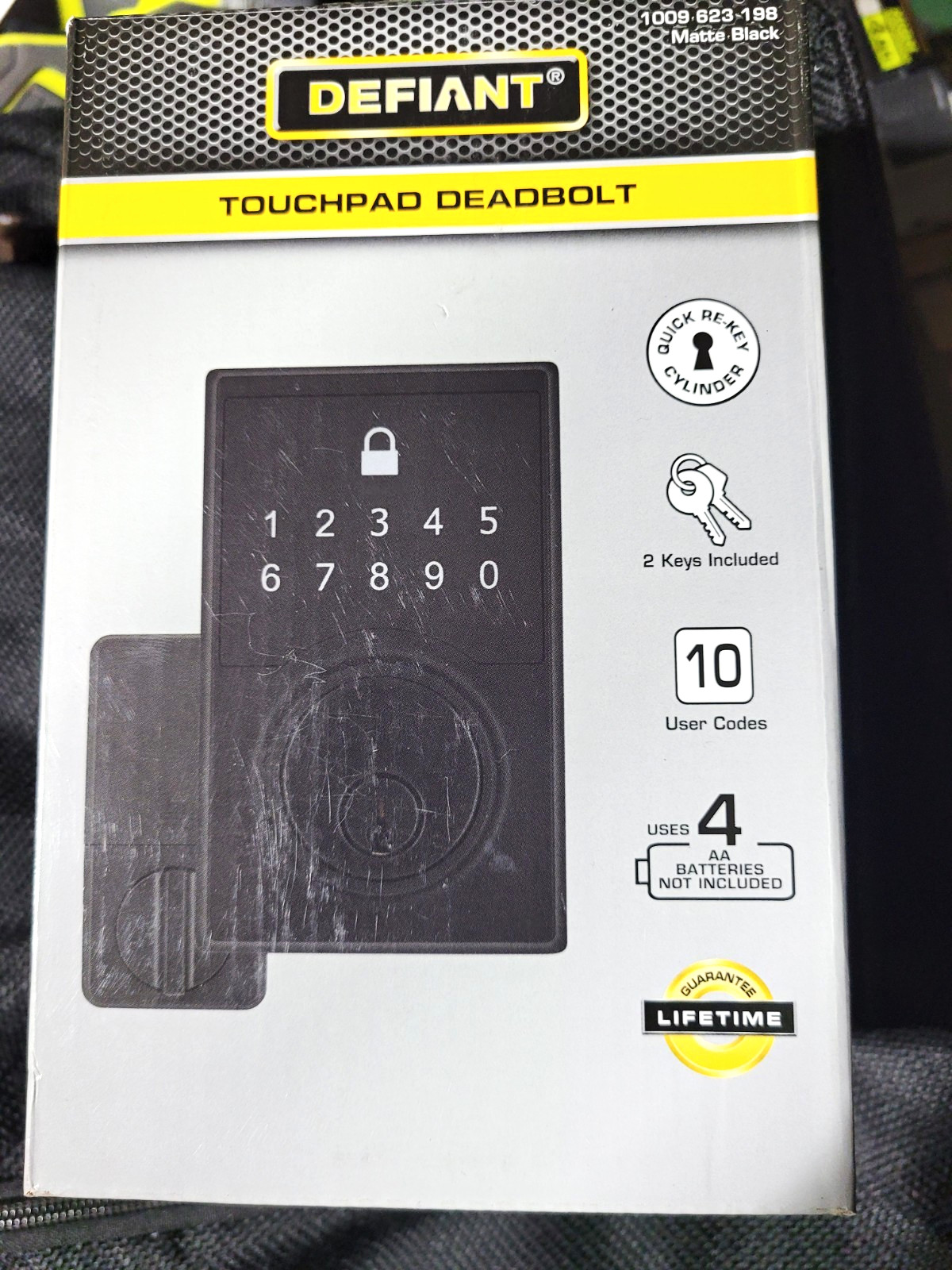 Defiant Matte Black Touchpad Deadbolt 10 Codes Auto-Lock Quick Re-Key 2 Keys