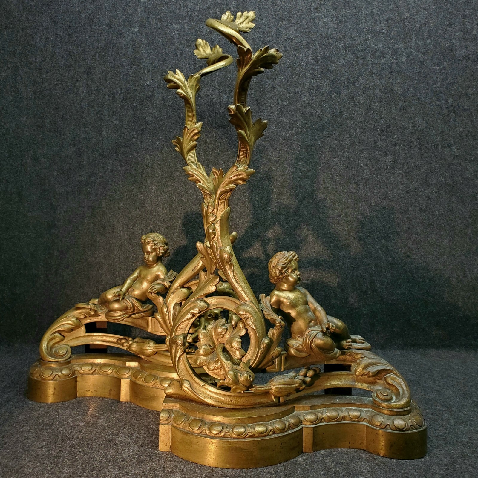 Antique Rococo Baroque Louis XIV Style Ornate Brass Cherubs Floral Andrions Antique Rococo Baroque Louis XIV Style Ornate Brass Cherubs Floral Andrions
