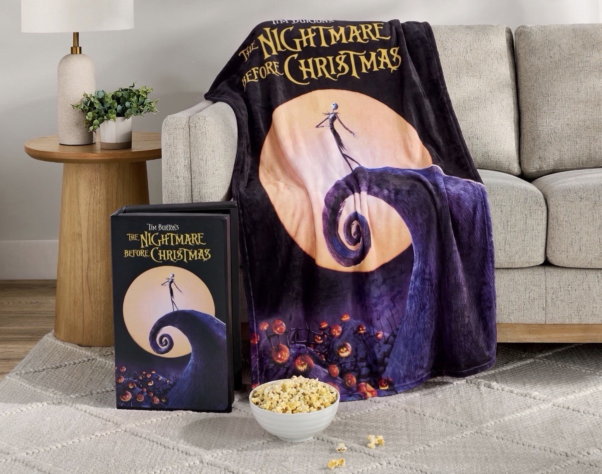 Disney Nightmare Before Christmas VHS Boxed Silk Touch Throw Blanket 50\ Disney Nightmare Before Christmas VHS Boxed Silk Touch Throw Blanket 50\