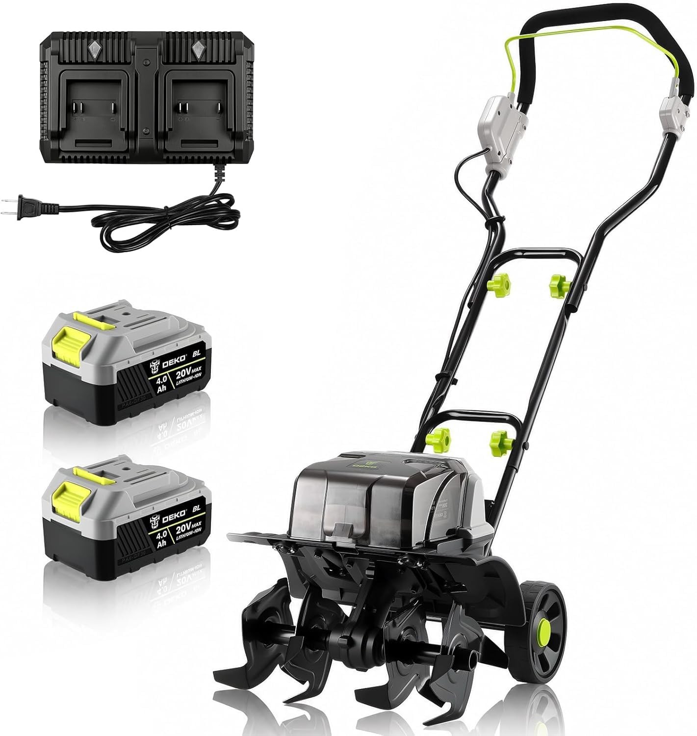40V Cordless Cultivator Tiller for Gardening： Garden Tiller with 2 x 4.0Ah Ba...