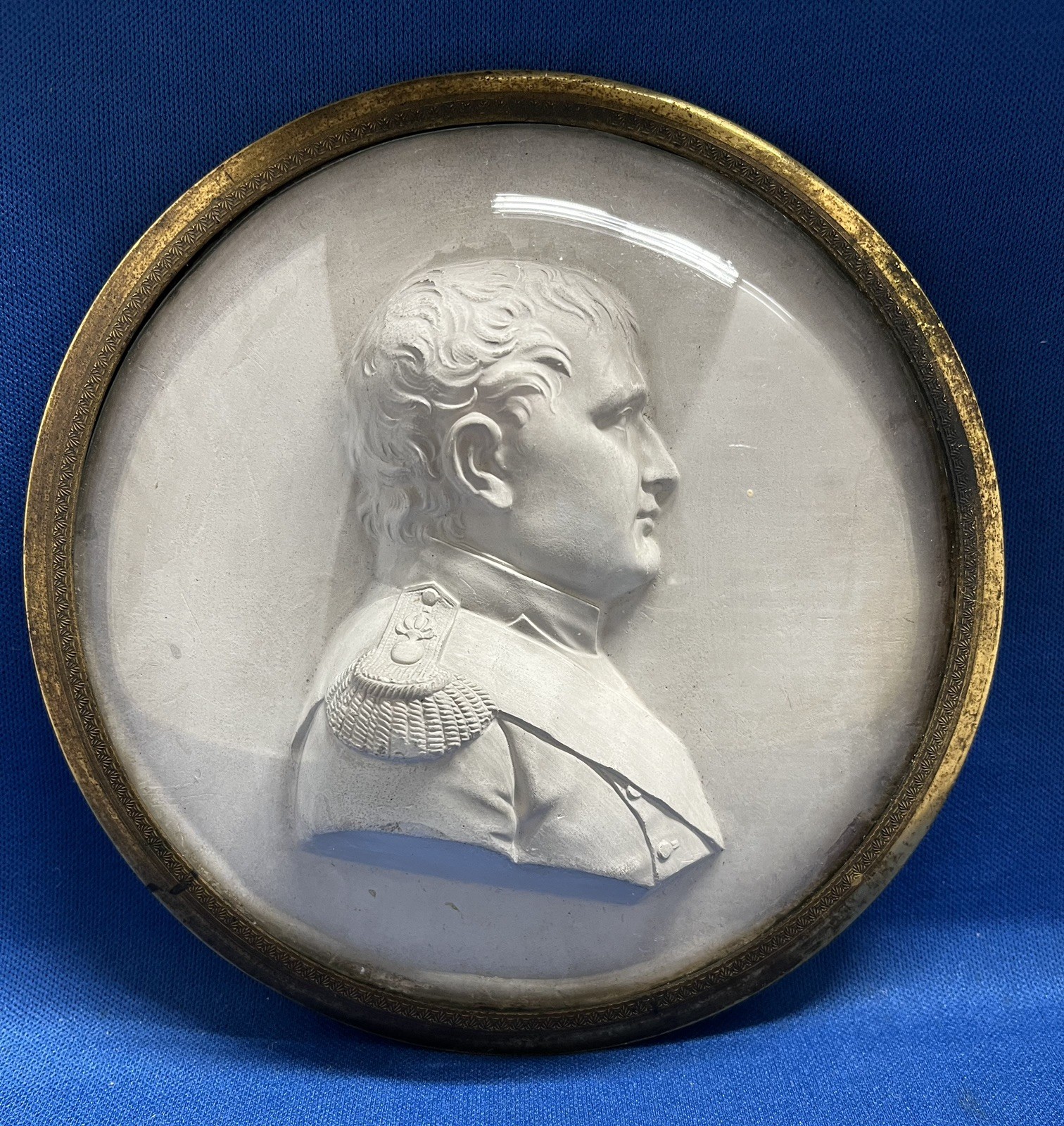 Antique Rare Bust Of Napoleon Bonaparte Fancy Brass 5 1/4” Frame With Convex Gl