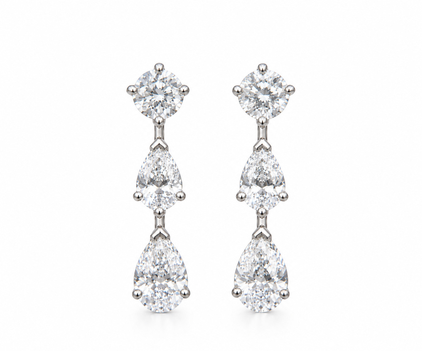 14k WG Pear and Round Lab Created Diamond Drop Earrings, 2.02 cts 14k WG Pear and Round Lab Created Diamond Drop Earrings, 2.02 cts