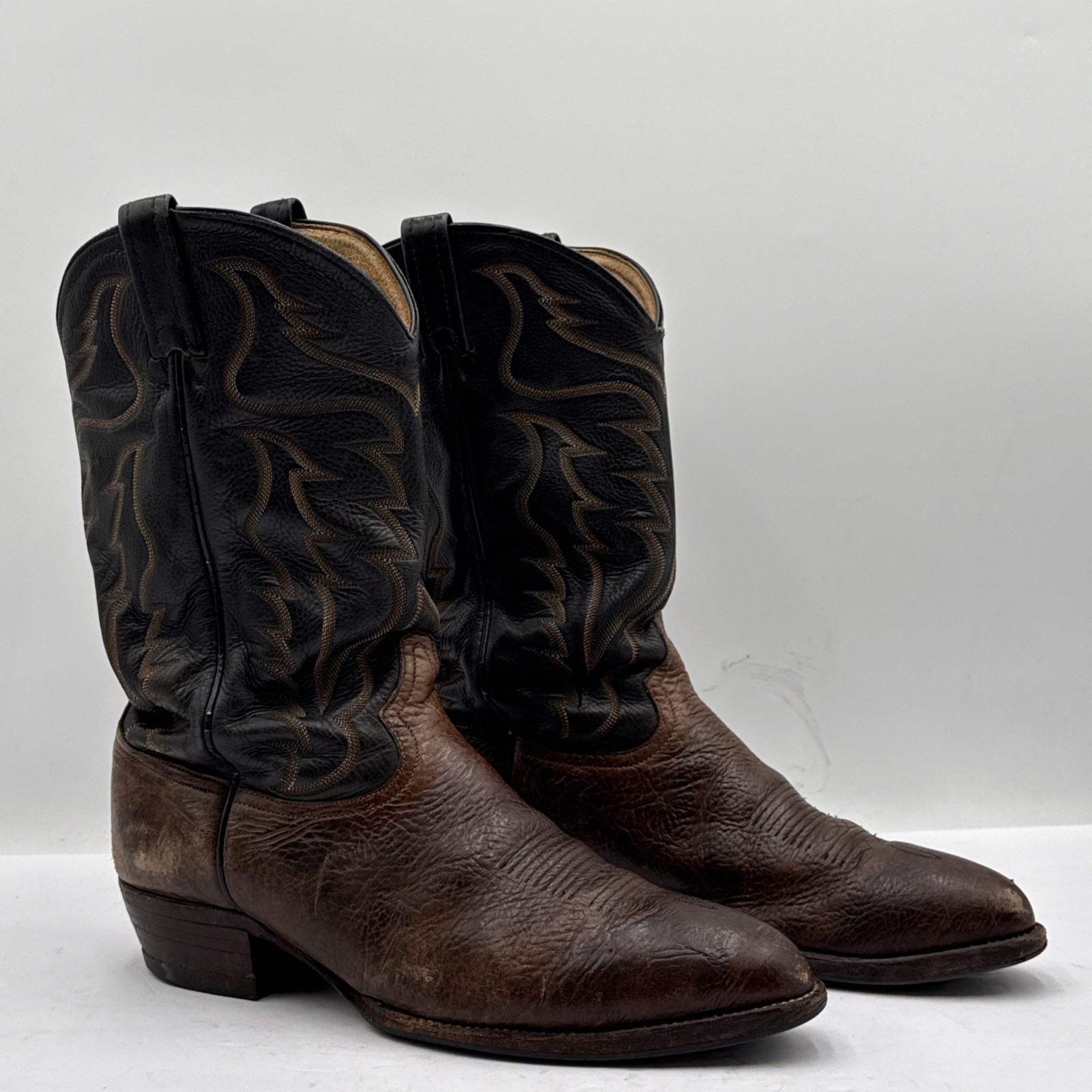 Tony Lama Two Tone Cowboy Boots Mens Size 13 D Brown Black Made In USA 6171
