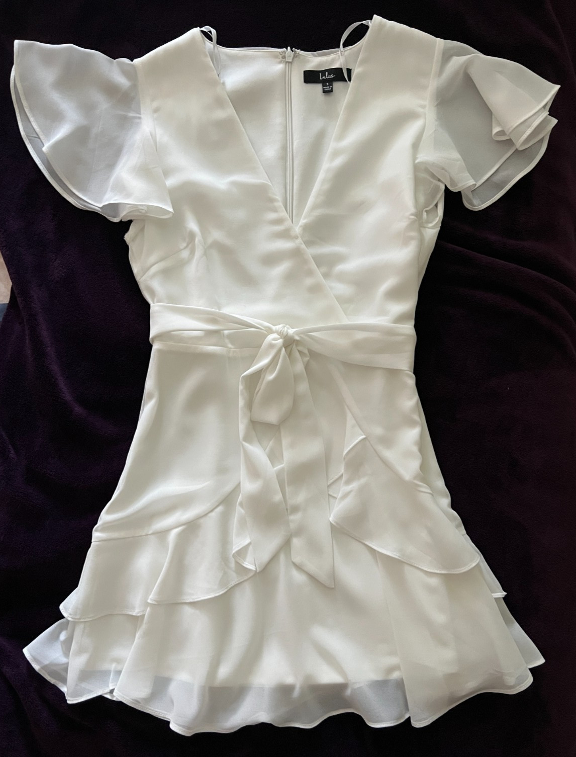 Lulus Dress Women\'s White Ruffled Dress Lined Fit & Flare Size Small
