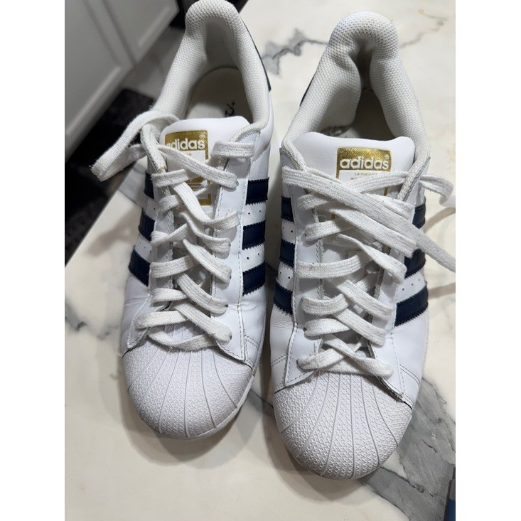 Adidas Superstar Sneakers Mens 10 White Good Navy Blue Shell Toe Low Top