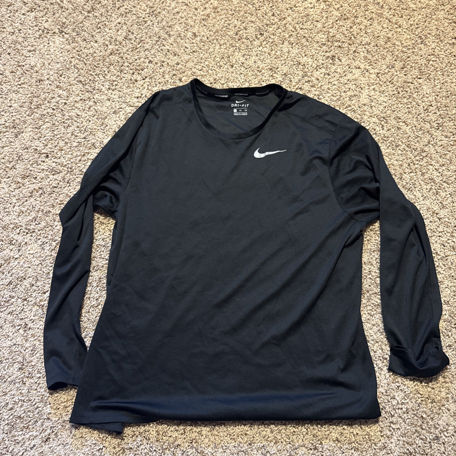 Nike Men\'s Dri-Fit Running Long Sleeve Shirt Size Black Mesh 2XL