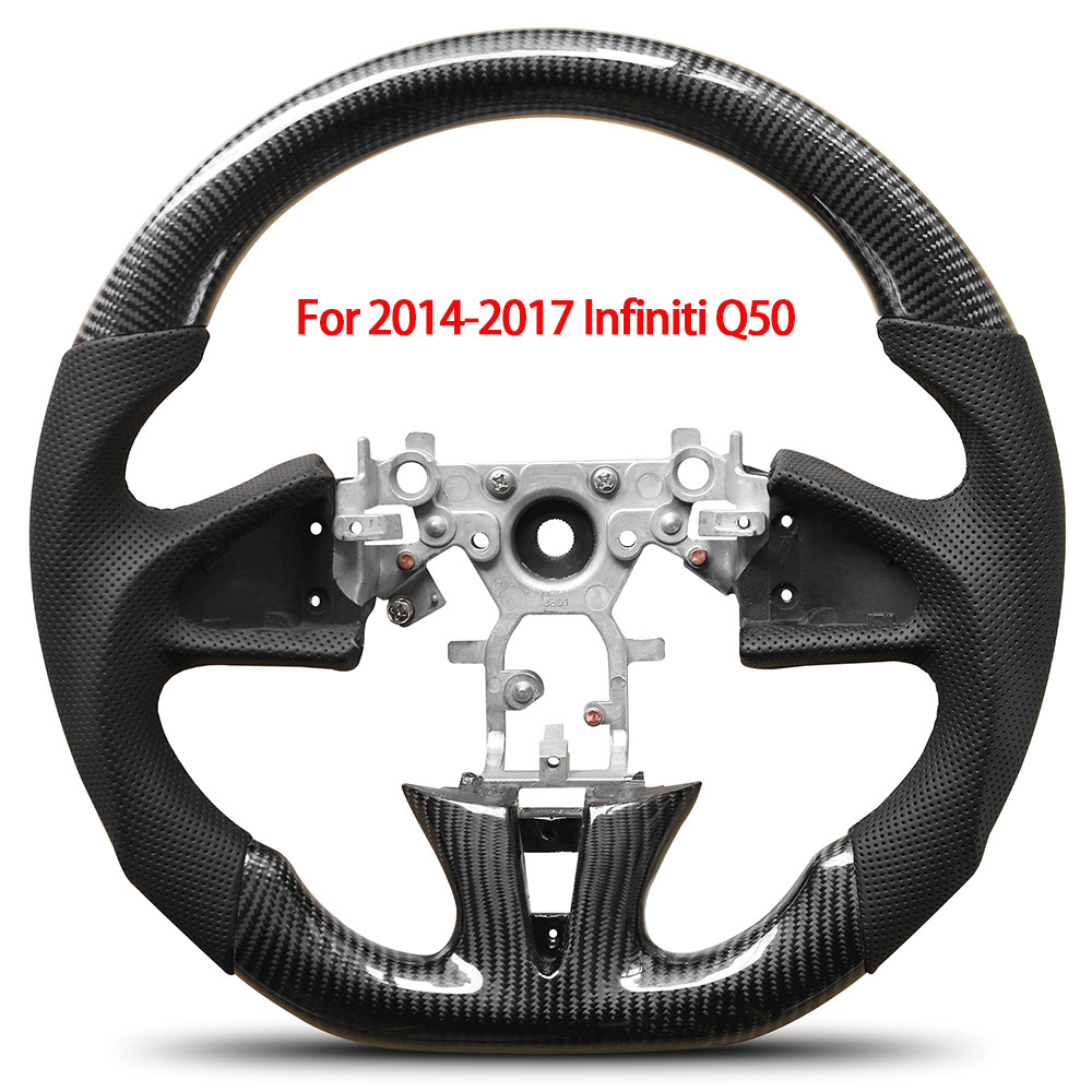 For 2014-2017 Infiniti Q50 Real 3K Carbon Fiber Leather Steering Wheel D-shape