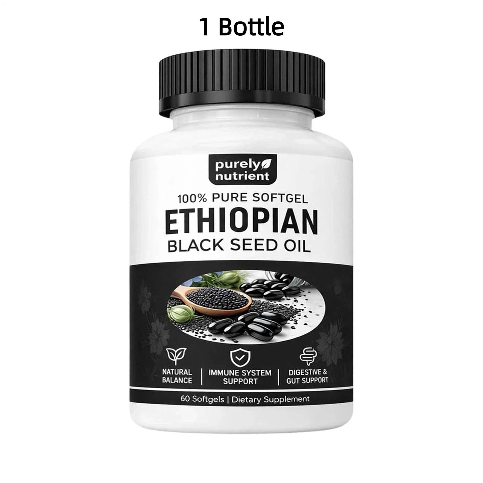 1-3 PACK Ethiopian Black Seed Oil Softgels 4.64% Thymoquinone Gluten-Free