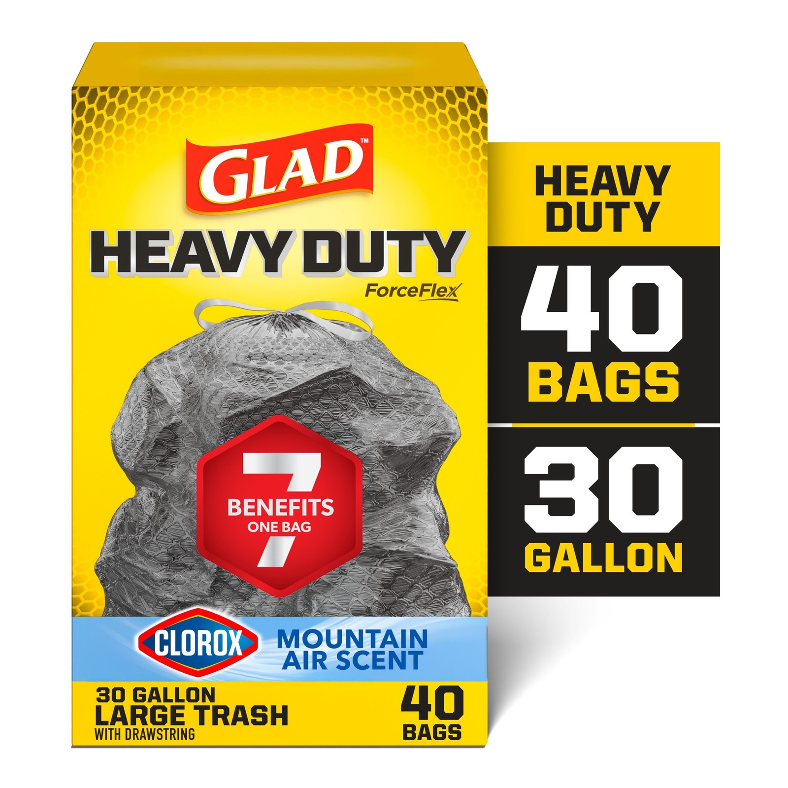 Glad ForceFlex Heavy Duty 30 Gallon Trash Bags 40 Ct Mountain Air Drawstring New