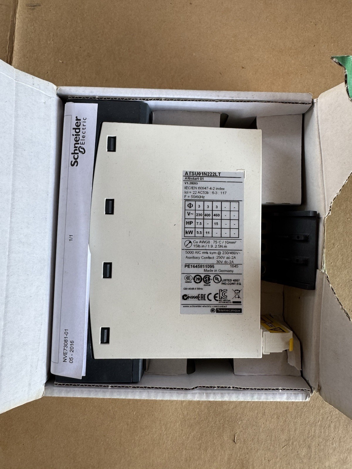 Schneider Electric ATSU01N222LT Altistart 01 Soft Starter 22A 200-480V 3PH 15HP