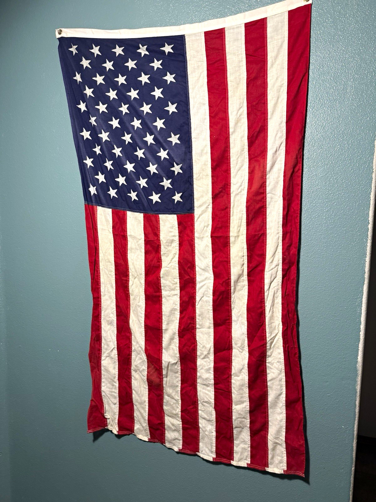 Vintage 50-Star American Flag Red White Blue Sewn Stars Stripes w/ Grommets