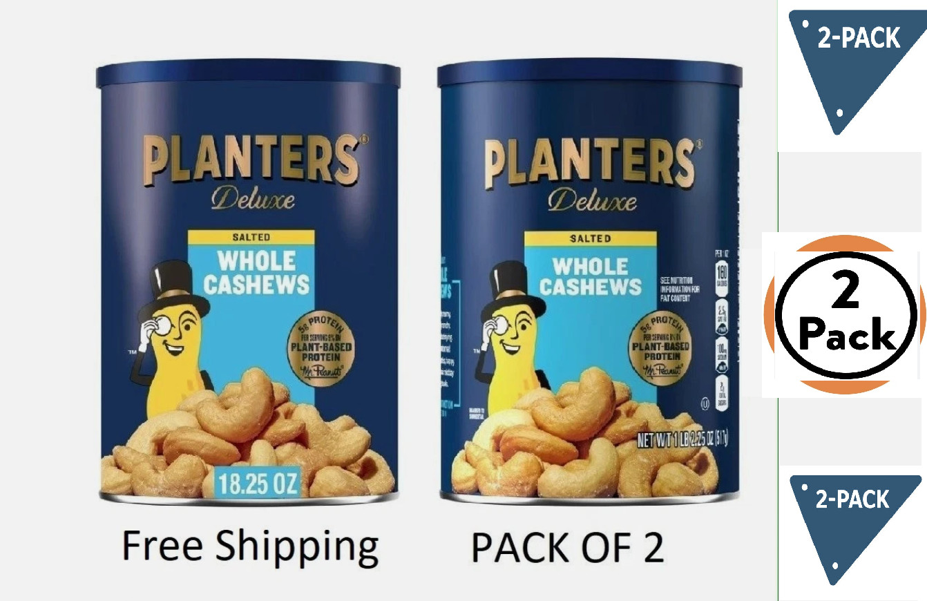 PLANTERS Deluxe Salted Whole Cashews, Party Snacks, Protein 18.25oz (2 PACK)