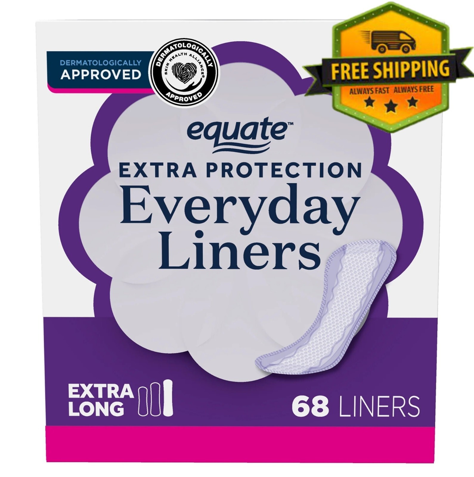 Equate Extra Protection Daily Liners, Extra Long Size – 68 Count
