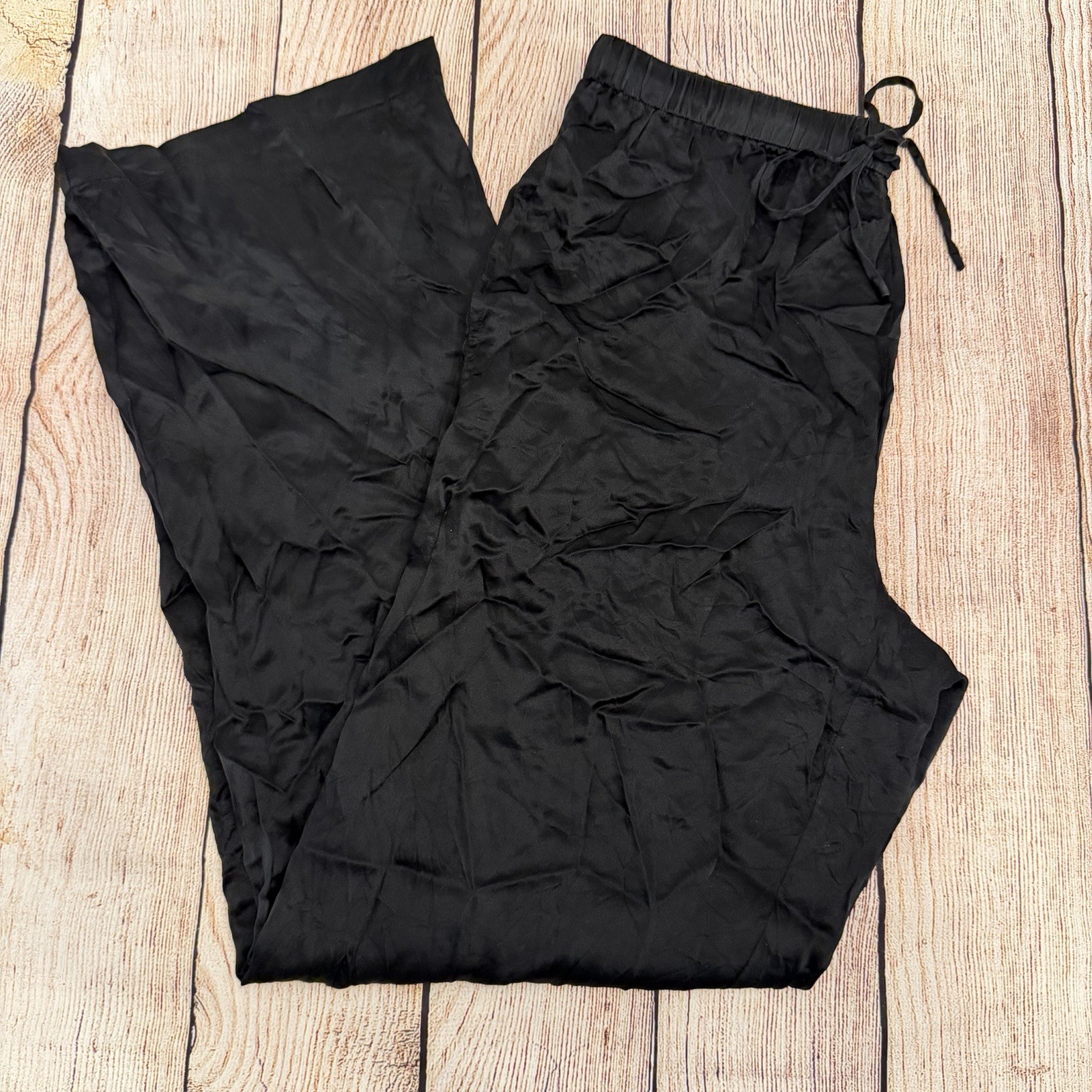 Quince 100% Silk Black Wide Leg Drawstring Pants Size S Travel Comfort Luxury