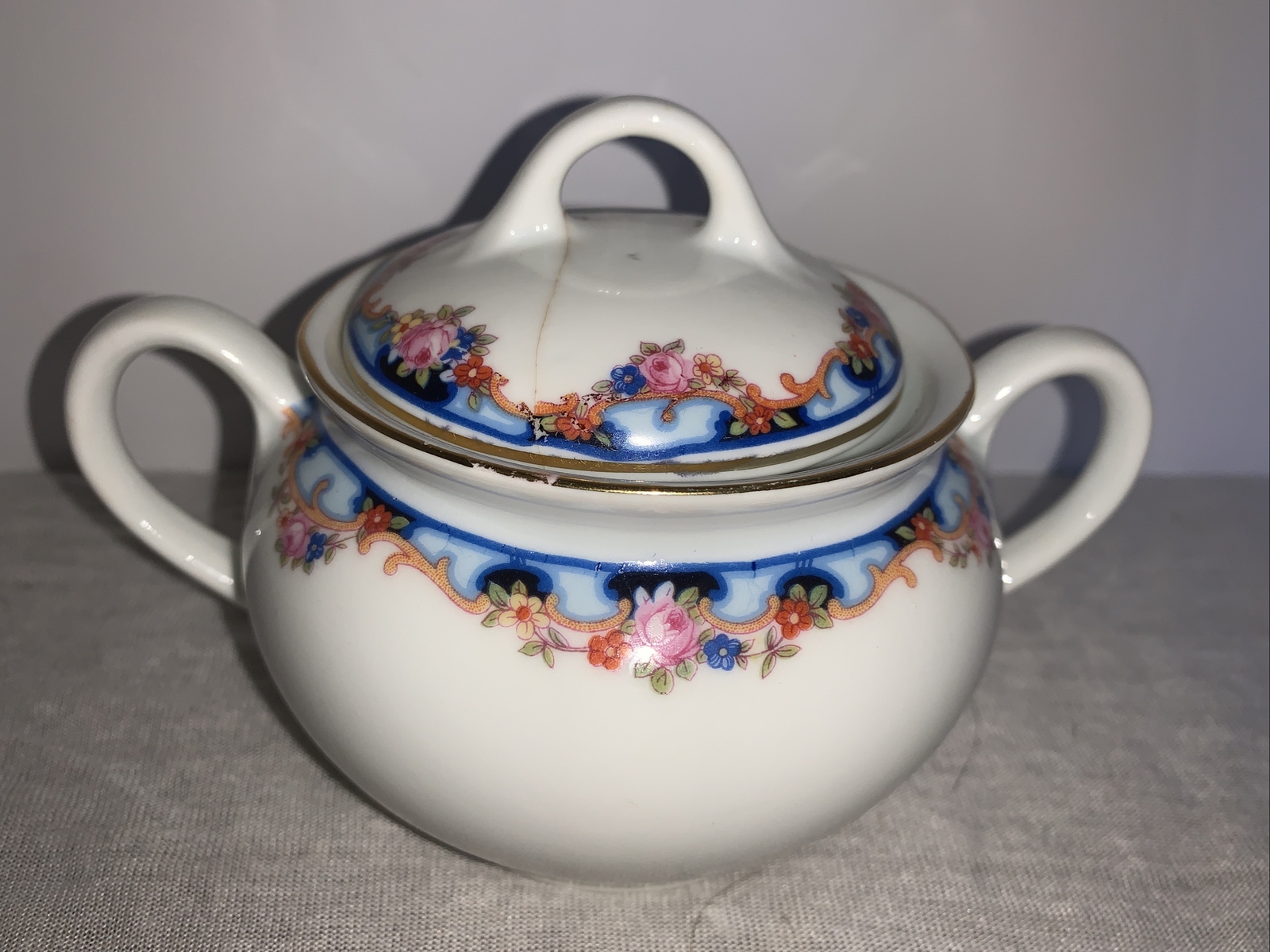 VINTAGE BAVARIA GERMANY Blue Pink Roses SUGAR BOWL China Mid Century Modern VINTAGE BAVARIA GERMANY Blue Pink Roses SUGAR BOWL China Mid Century Modern