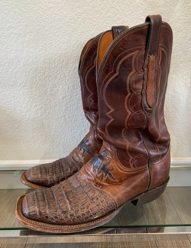 Lucchese Hornback Caiman Boots Mens 9.5D Cognac Exotic Western Since 1883 CL1064 Lucchese Hornback Caiman Boots Mens 9.5D Cognac Exotic Western Since 1883 CL1064