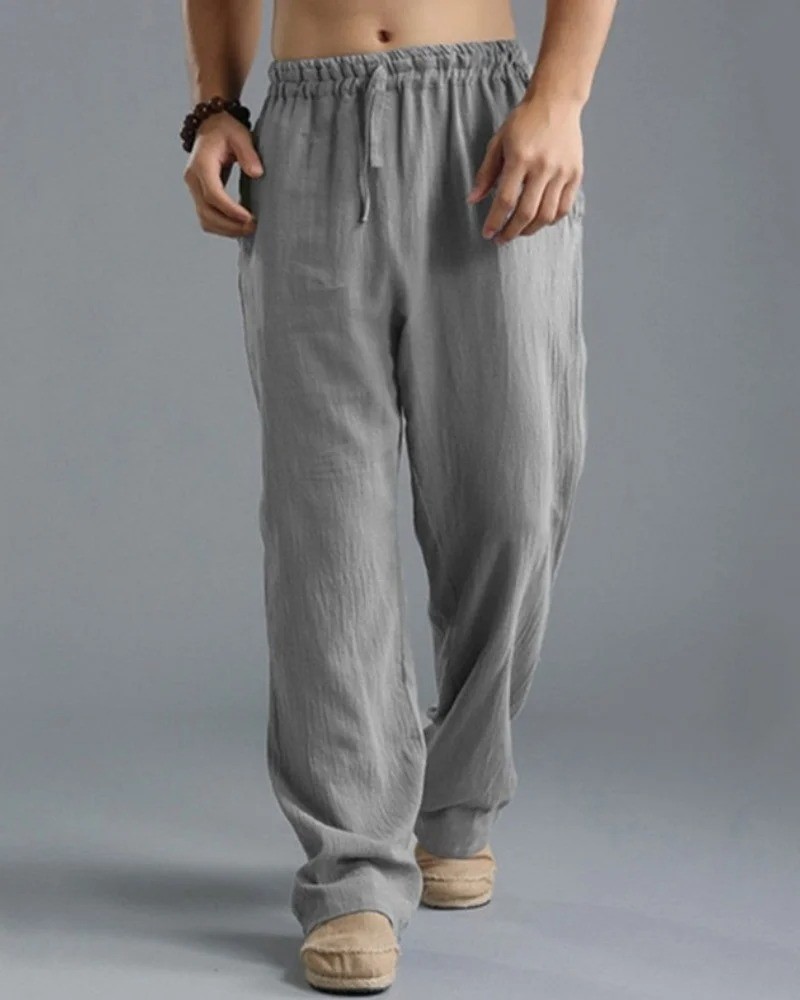 Mens Cotton Linen Loose Pants Casual Drawstring Beach Yoga Baggy Long Trousers