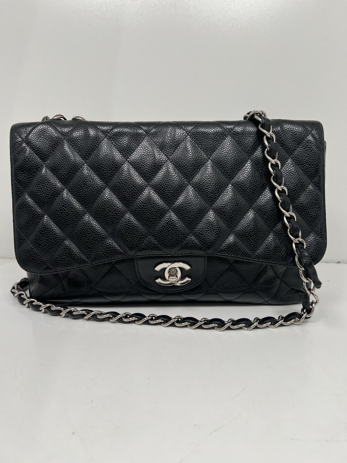 Chanel Classic Single Flap Bag Quilted Caviar Maxi Black