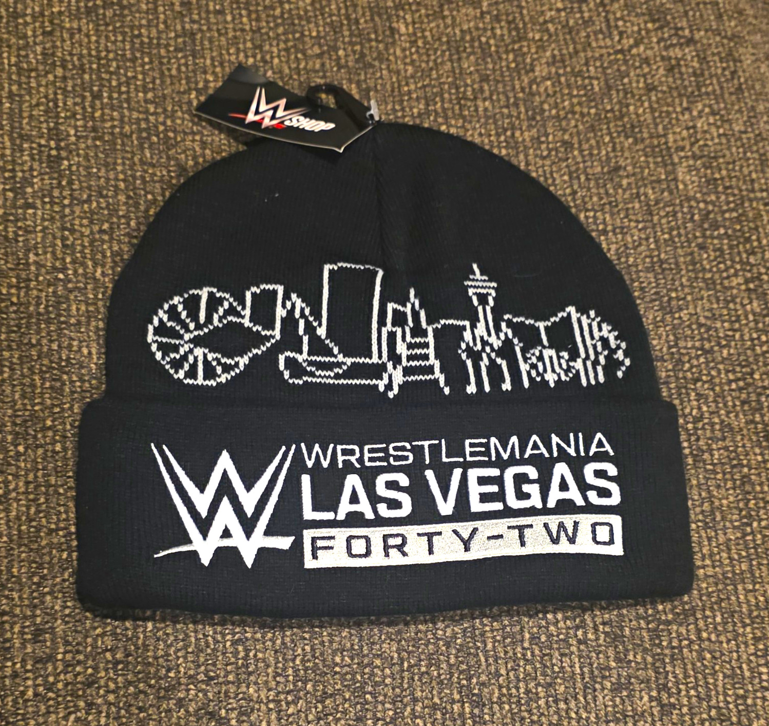 WWE WrestleMania 42 Las Vegas Black Knit Beanie Hat Officially Licensed WWE WrestleMania 42 Las Vegas Black Knit Beanie Hat Officially Licensed