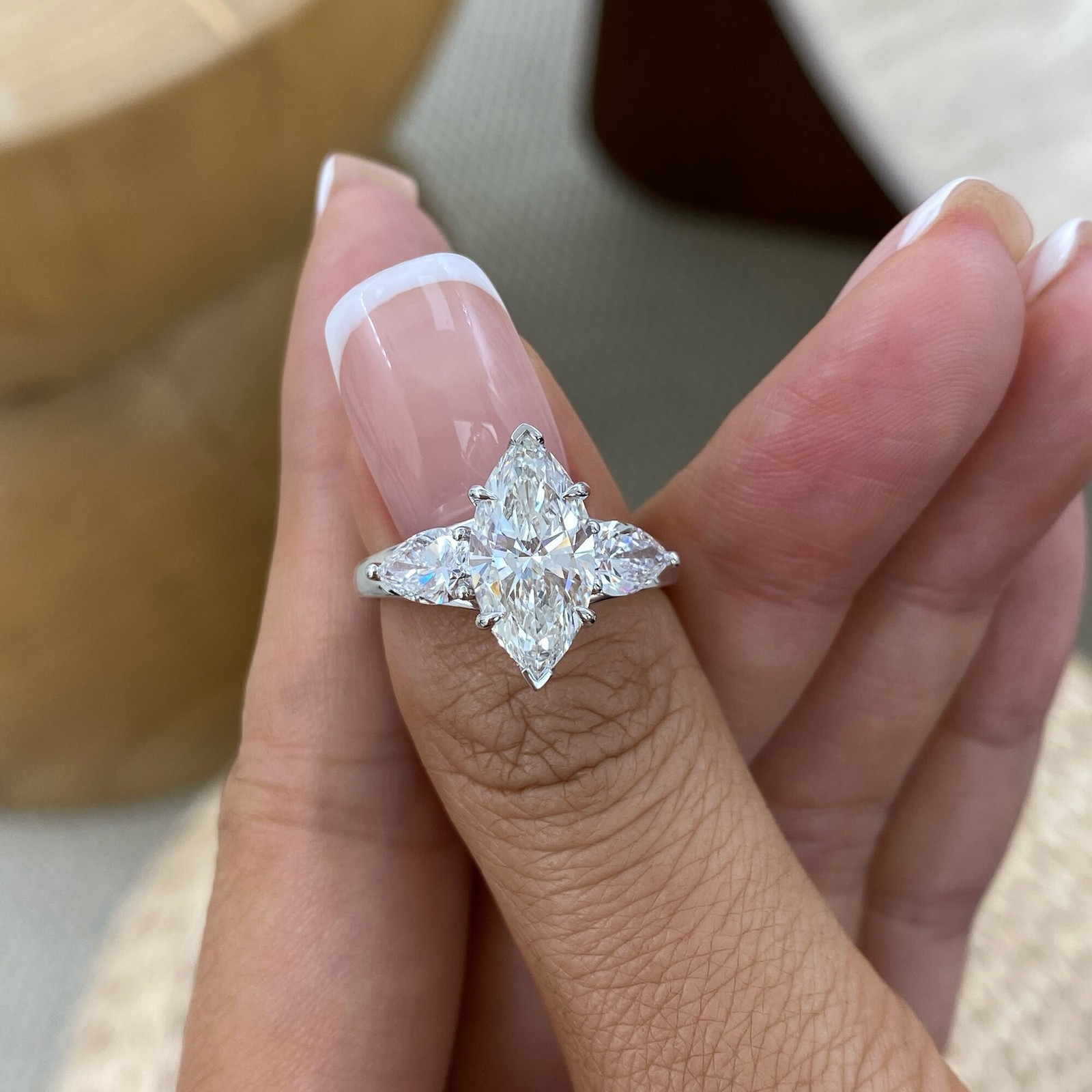 3.5ct IGI E/VVS2 Marquise Lab Created Diamond 14k White Gold Engagement Ring